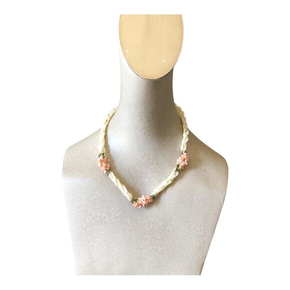 Retro Beach Theme Multi White Intertwined Ropes Pink Beads Boho Chic Necklace - Picture 1 of 8